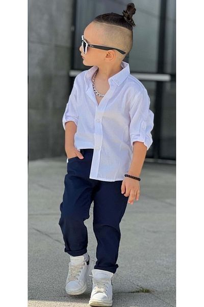 Mnk Baby&Kids Stílusos ing Gabardine nadrág fiú szett Mnk0422 sötétkék