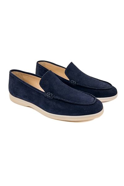 TEZCAN KUNDURA Allegro Genuine Suede Leather Laceless Navy Blue Loafer Men's Shoes