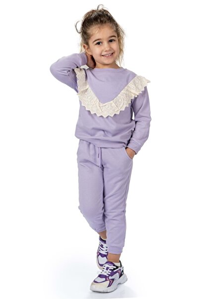 Mnk Baby&Kids Fistolu Bisiklet Yaka İkiiplik Kız Eşofman Takım MNK0573 LİLA
