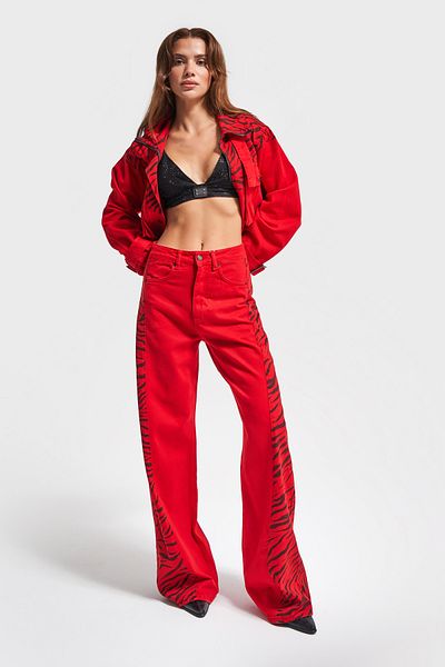 its basic Red Palazzo Fit Special Fabric Women's Trousers