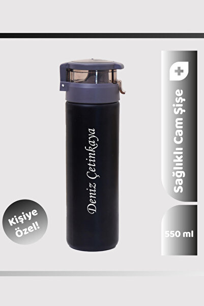 Seraclass 550ML Kilitli Kapak Renkli Cam Şişe Kişiye Özel Matara & Suluk Mode...