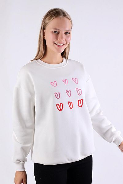 Rays Ecru 9175m - Crew Neck and Heart Embroidery Sweat