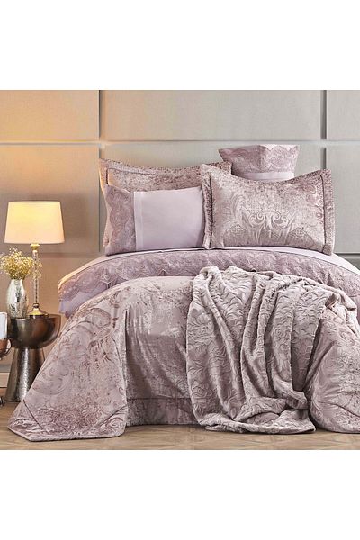 Karaca Home Valeria Best 8 Teiliges Tagesdecken-Set Altrosa
