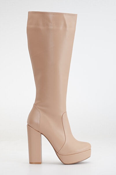 LİLLA Női platform térd alatti csizma meztelen bőr