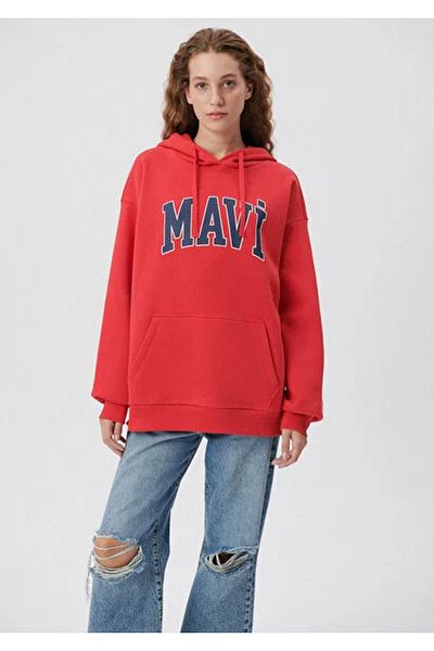 Mavi Red Blue Logo Hooded Women's Sweatshirt - m 1600361 -82054