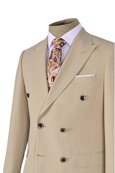 Cengiz İnler Cengiz Inler Dik Nokta Çizgili Kruvaze Slim Fit Erkek Takım Elbise