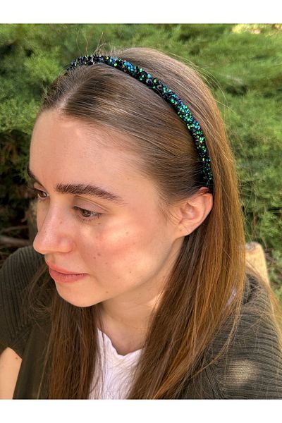 ByMerve BYM413 Зелена пайетирана дамска детска аксесоар за коса - корона M00602459353