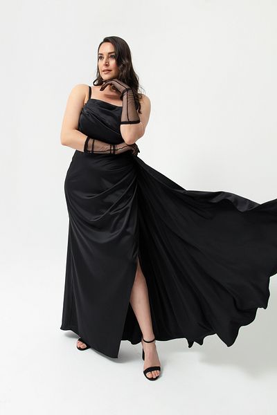 Lafaba Rochie de seară și rochie de absolvire din satin, neagră, cu un singur umăr