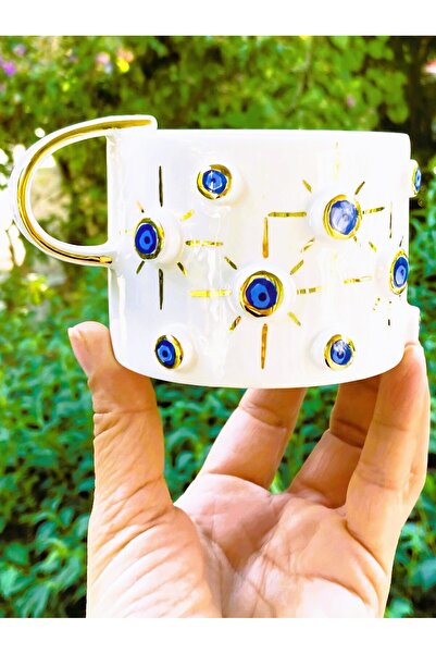 Nazar Göz Premium Quality Gold Plated Handmade 300ml Evil Eye Mug 22Nt1