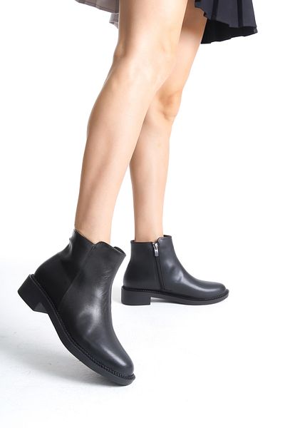 Santamarina Γυναικεία Perry Black Skin Classic Flat κοντά μποτάκια