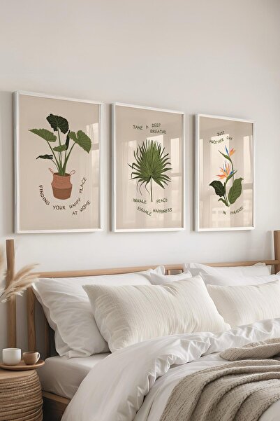 Postifull Çerçeveli Tablo Seti, 3 Adet Beyaz Çerçeve ve Minimalist Çizim Tema...