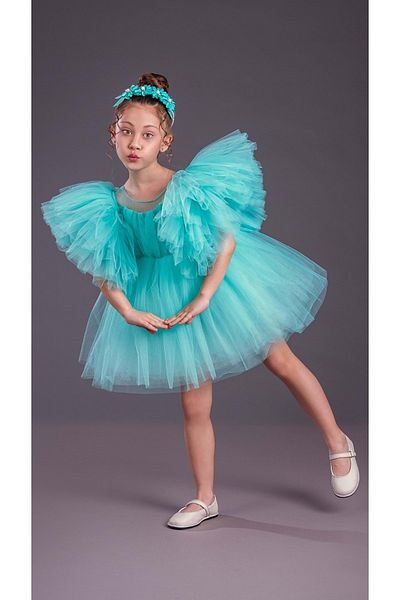 Mnk Baby&Kids Fustă Tutu Maneci umflate Comotini Rochie de seară pentru fetiță Mnk0582 Verde