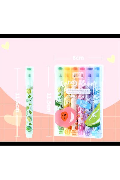 Adil Baba 6 Pcs Kawaii Scented Highlighter Fruit Shape Stamp Marker Pens Marker
