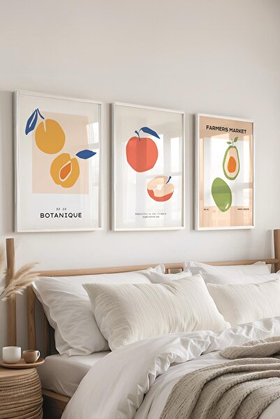 Postifull Çerçeveli Tablo Seti, 3 Adet Beyaz Çerçeve ve Minimalist Temalı Pos...