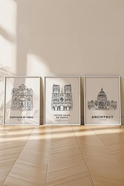 Postifull Set de picturi cu rama, 3 bucăți de rame albe și set de postere cu tematică de desen minimalist, nr:300544