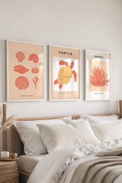 Postifull Framed Painting Set, 3 Pcs White Frame and Minimalist Sea Life Them...