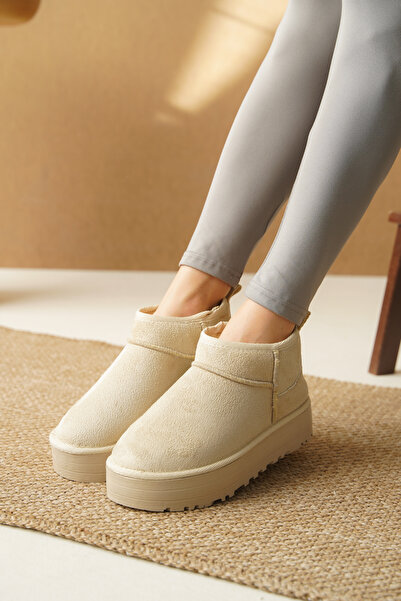 Taran Kadın Bot Süet Kısa Ug Bot Içi Tüylü Kalın Ve Düz Taban