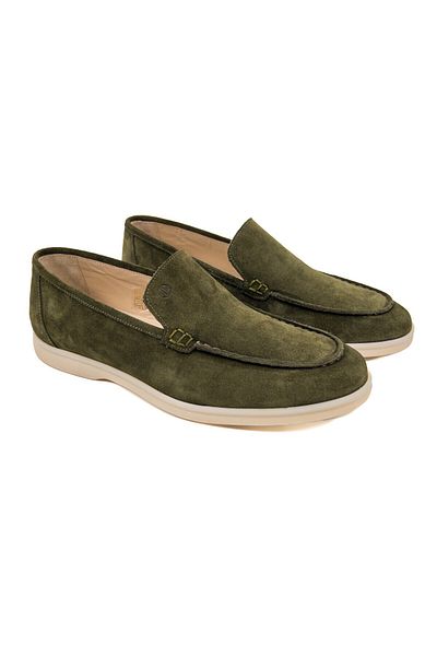 TEZCAN KUNDURA Allegro Genuine Suede Leather Laceless Dark Green Loafer Men's Shoes