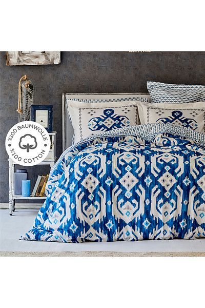 Karaca Home Neos Blaues Baumwoll-Doppelbettbezug-Set, Bettdecke, Bettlaken, Kissenbezüge, Bettbezug