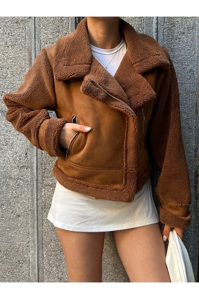 SONREİR Nubukový kabát - plyšový rukáv s detaily