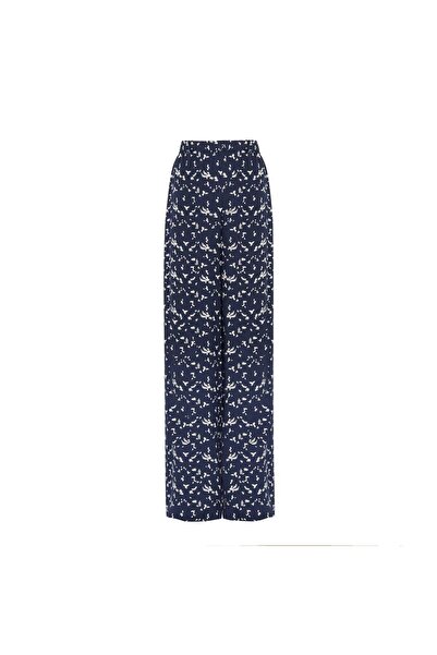 rue Beli Lastikli Desenli Lacivert Palazzo Pantolon