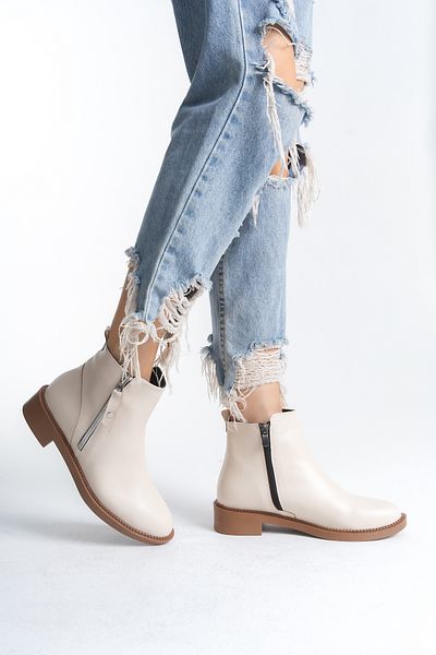 Santamarina Γυναικεία κοντό μποτάκια Victor Beige με φερμουάρ