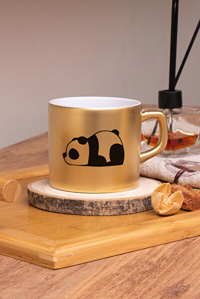 Seraclass Gold Renkli Panda Tasarımlı Çay & Nescafe Fincanı