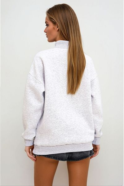 VAGGON Women's Gray Half Turtleneck Ribbed Sweatshirt Prm1188
