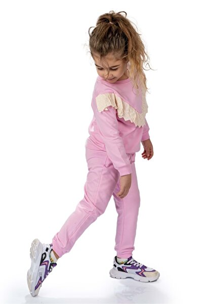 Mnk Baby&Kids Fistolu Bisiklet Yaka İkiiplik Kız Eşofman Takım MNK0573 PEMBE