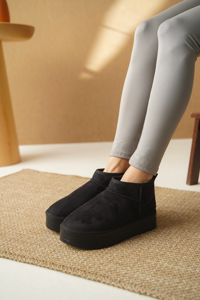 Taran Kadın Bot Süet Kısa Ug Bot Içi Tüylü Kalın Ve Düz Taban