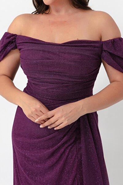 Lafaba Dámské večerní šaty s dlouhými třpytivými třpytkami se splývavým rozparkem a výstřihem