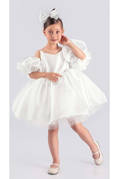 Mnk Baby&Kids Βραδινό φόρεμα για κορίτσια Miss California MNK0594 ΛΕΥΚΟ