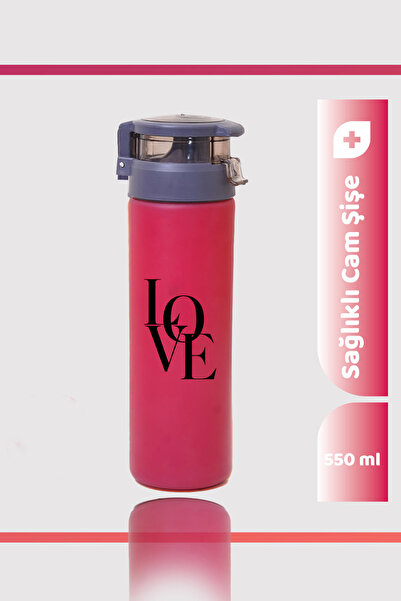 Seraclass 550ml Kilitli Kapak Fuşya Renkli Cam Şişe Matara, Suluk & Lowe Tasarım