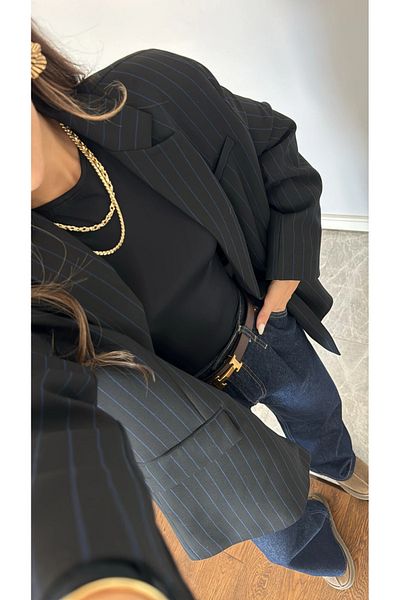 My Blog Černo-modré pruhované oversize sako