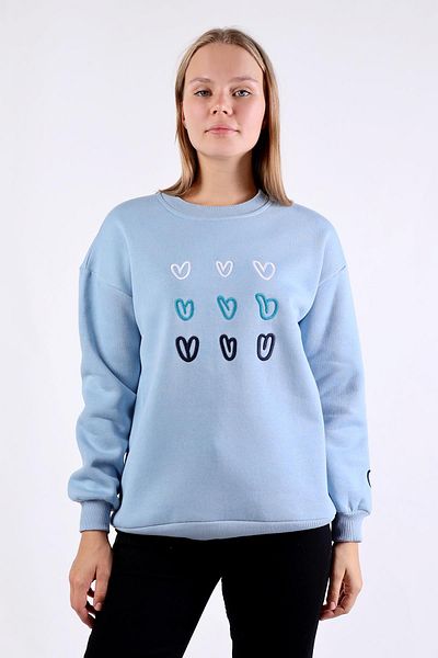 Rays 9175M - Sweat albastru cu gât și broderie inimă