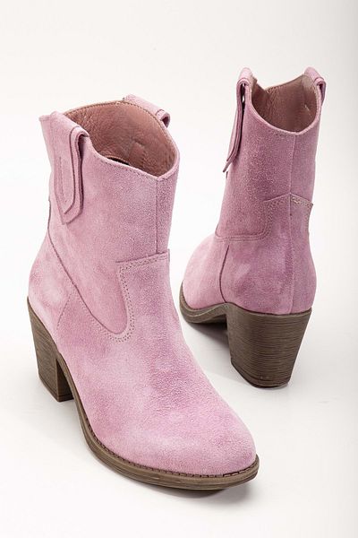 ANALİN SHOES Γυναικείες μπότες Western Cowboy Pink Suede - Γνήσιο δέρμα μαλακό