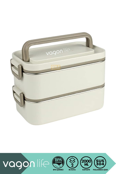 Vagonlife Bento 2000ml Lunchbox Yeni Koleksiyon 2 Katlı 3 Bölmeli Mini Kaseli...