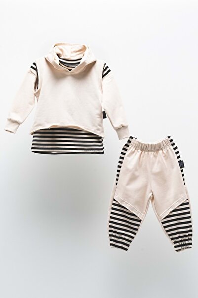 Mnk Baby&Kids Παιδική φόρμα με κουκούλα 2 κλωστών - Ζακέτα, Badi και παντελόνι Seasonal MNK51063 BEIGE