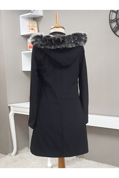 Modamorfo Krátký kabát s kapucí a kapsami - černý