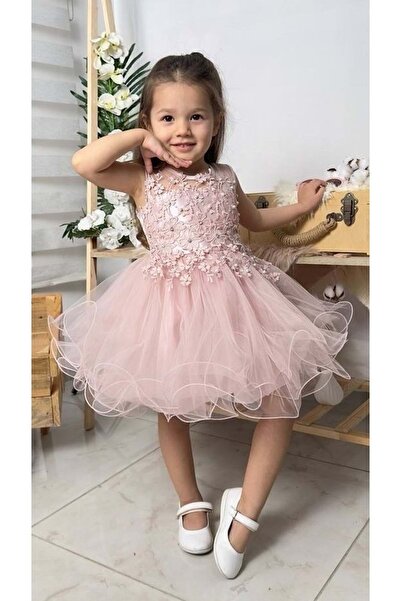 Mnk Baby&Kids Μαργαριτάρι κοριτσίστικο φόρεμα Daisy PUDRA - MNK0585