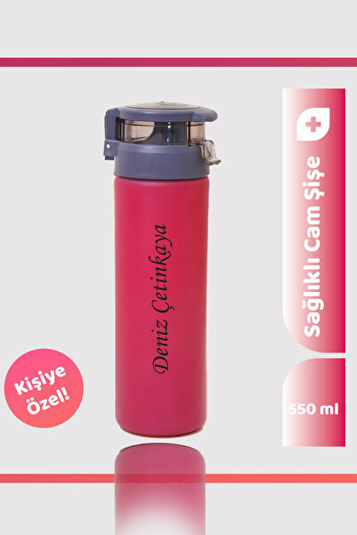 Seraclass 550ML Kilitli Kapak Renkli Cam Şişe Kişiye Özel Matara & Suluk Mode...