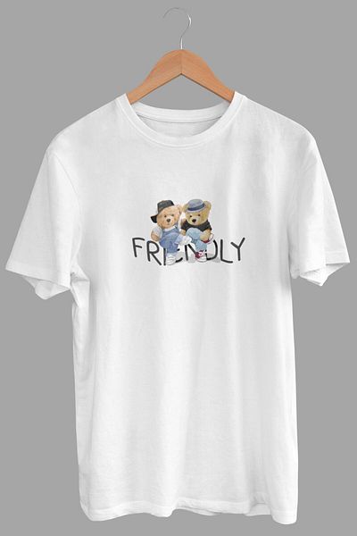 DK DAKSEL Tricou de damă cu imprimeu prietenos cu ursuleții de plus de culoare albă