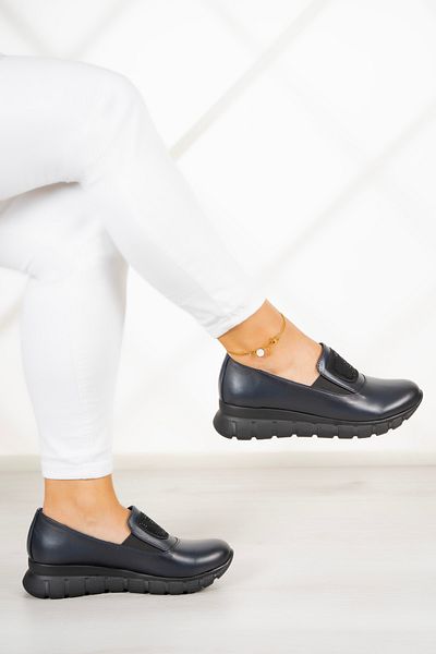 Erkan Saçmacı Morena Navy Blue Γνήσιο Δερμάτινο Stone Casual Παπούτσια