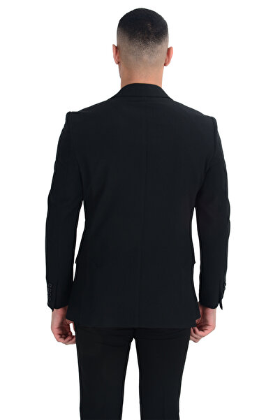 Cengiz İnler Cengiz Inler Seersucker Single Button Mono Collar Men's Jacket