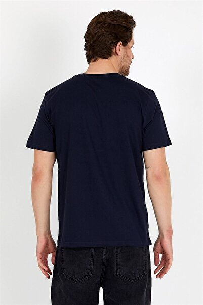 DK DAKSEL Ανδρικό βαμβακερό μπλουζάκι σε μπλε Navy Color Regular Fit