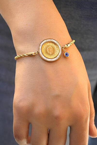 esetyıldız kuyumculuk 22 Ayar Çeyrek Altınlı Çelik Halat Zincirli Bileklik