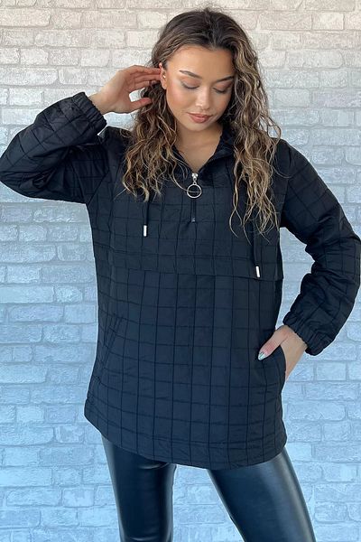 GÜLSELİ Black Hooded Quilted Autumn Winter Jacket