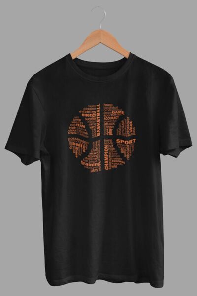 DK DAKSEL Tricou lung negru de bază cu imprimeu de baschet pentru bărbați