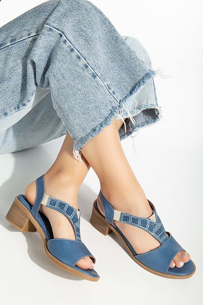 ANALİN SHOES Sandale confortabile de damă din piele naturală Stone - albastru denim