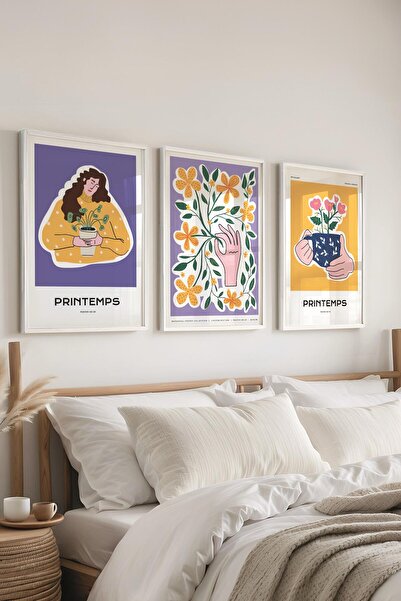 Postifull Set de picturi cu cadru, 3 bucăți cadru alb și set de postere cu te...